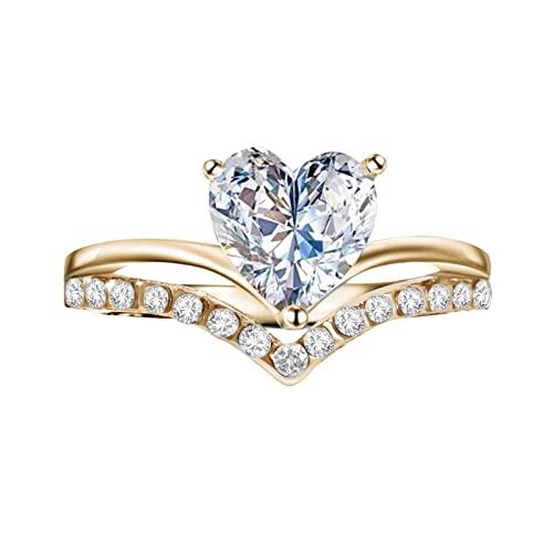 Caritierily Ringbücher 2 Ringe Prinzessin personalisierte Diamant Zirkon Herzförmige Verlobungsringe für Frauen Zauberstab Der Ringe (Gold, 10) von Caritierily
