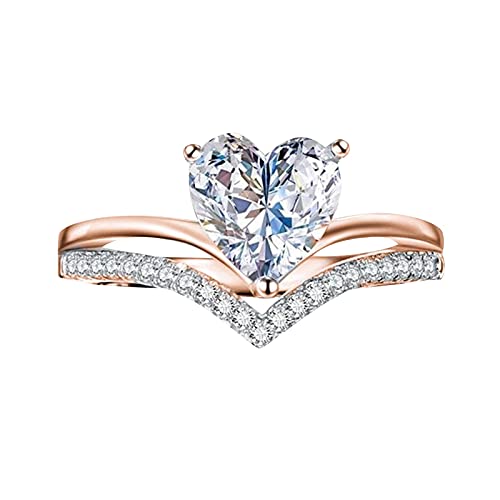 Caritierily Ringbücher 2 Ringe Prinzessin personalisierte Diamant Zirkon Herzförmige Verlobungsringe für Frauen Zauberstab Der Ringe (Rose Gold, 8) von Caritierily