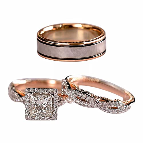 Ringe Anhänger Basteln Damen Luxus Roségold Funkelnde Passende Ringe Klassische Mode Quadratische Zirkon Verlobungsringe Unisex Dreiteiler Ring Roségoldfarbener Funkelnder Kette Ringe (A, D) von Caritierily