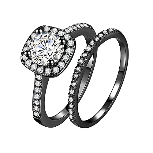 Ringe in Silber Damen Größe Geschenke Strassringe Paar Fingerring Frauen Männer Legierungsschmuck Ringe 6-11 Ringe Kinder Mädchen Silber (Black, 11) von Caritierily