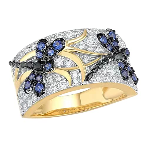 Caritierily Ringelblume Getrocknet Bio -Libellen-Mode-Ring-Damen offenbaren Persönlichkeitsring Kette Mit Zwei Ringen Ineinander (Gold, 7) von Caritierily