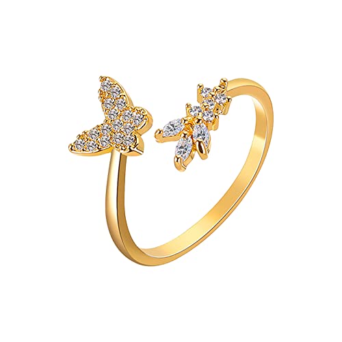 Schmetterling Verstellbarer Ring mit Diamanten für Frauen Modeschmuck beliebte Accessoires Ringe Günstig Set (Gold, One Size) von Caritierily