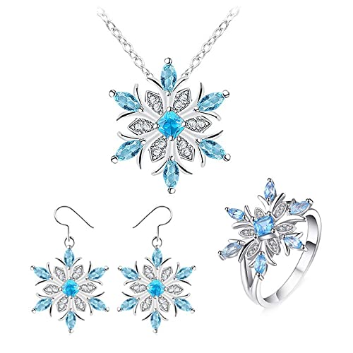 Caritierily Sets Ohrringe Schneeflocke Set Halskette Ringe Halskette für Frauen Edelsteine Kristall Ohrringe Schmuck Sets Schmuck Gehämmert (Blue, 8) von Caritierily