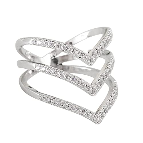 Silber V Form Ring DREI Reihen V Strass Ring Elegante Geometrie Strass Ring Voller Ringe Für Frauen Größe 6 9 Kinderwagen Ringe (Silver, 9) von Caritierily