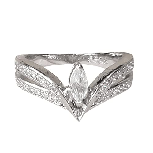 Silber V Form Ring V Strass Ring Elegante Geometrie Strass Ring Voller Ringe für Frauen Größe 6 10 Der Ringe Ring Original Silber (Silver, 7) von Caritierily
