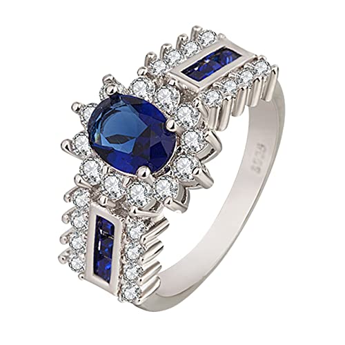 Sterling Silber Retro Zirkon Single Stone Ring Damen und Mädchen Hochzeit Mode Eleganz Einfachheit Schmuck Gössen Ringe (Blue, 7) von Caritierily