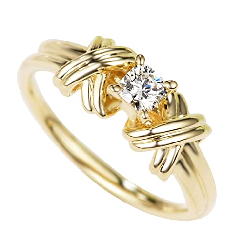 Caritierily Verlobungs-Rundschliff-Zirkon-Frauen-Hochzeits-Ring-Schmuck-Ringe für Frauen-voller -Damen-Ring Dick Rings (Gold, 5) von Caritierily