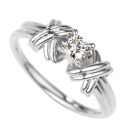 Caritierily Verlobungs-Rundschliff-Zirkon-Frauen-Hochzeits-Ring-Schmuck-Ringe für Frauen-voller -Damen-Ring Dick Rings (Silver, 8) von Caritierily