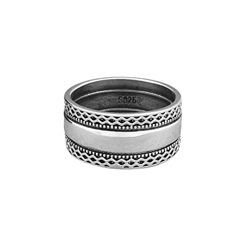 Caritierily Vintage Thai Silber Ripple Ring Ring Männer und Frauen geometrischer Absatz Mode Temperament Fingerring Herren Ringe Teuer (Silver, 6) von Caritierily