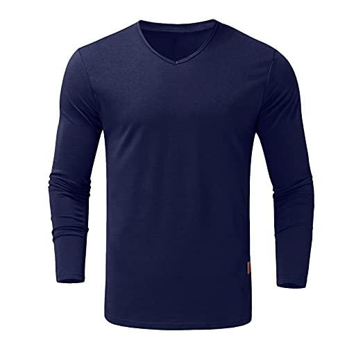 Violettes Hemd Herren Lässiges, lockeres T-Shirt mit V-Ausschnitt für Herren, einfarbiges, langärmliges T-Shirt, Home Comfort Fit, Pullover mit Bodenabschluss Hemden Größentabelle von Caritierily