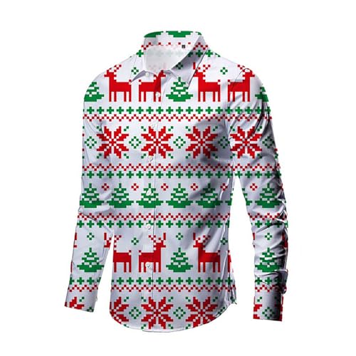 Weihnachten Shirt,Herren Herren Funky Christmas Print Hawaii Weihnachtshemd Herren Langarm rot weihnachtsanzug Herren von Caritierily