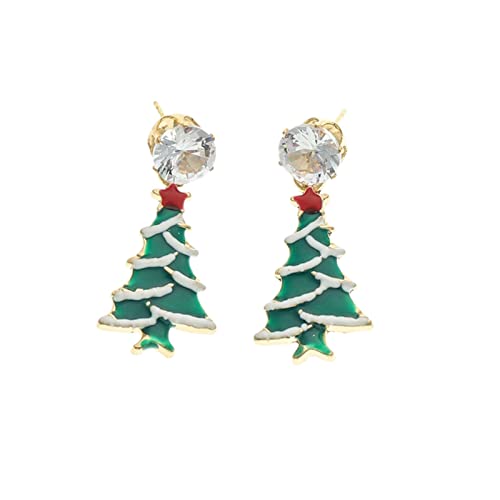 Weihnachtsbaum-Ohrringe mit Stern-Ohrringen Weihnachtsohrringe Schmuck-Accessoires für Frauen und Mädchen Clip Auf Ohrstecker (Green, One Size) von Caritierily