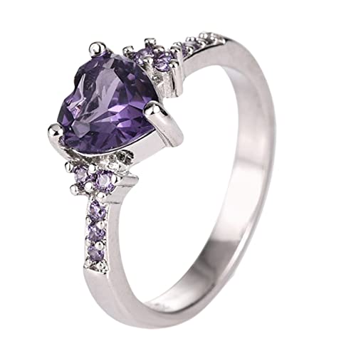 Caritierily -Zirkon-Herz geformter Amethyst-Ring-Frauenart-Zirkon-Ring-Schmuck Ringelshirt Schwarz Damen (Dark Blue, 10) von Caritierily