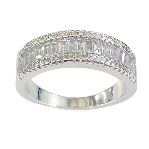 Zweireihiger voller Diamantring -Quadrat-Strassring Elegante Geometrie Strassring voller Diamantringe für Frauen Größe 6 10 Kette Ringe Rose (Silver, 9) von Caritierily