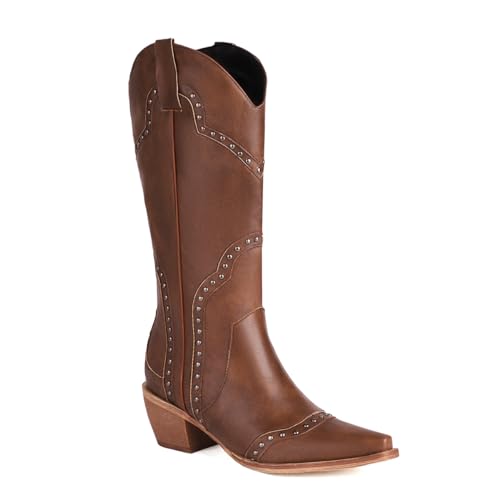 Carkuolary Damen Western Cowboystiefel with Embroidered Mode Retro Klassischer Tall Boot Pull On für Frauen Mädchen Damen Braun Große 41 Carkuolary Damen Western Cowboystiefel with Embroidered Mode Retro Klassischer Tall Boot Pull On für Frauen Mädchen Damen Braun Große 41 von Carkuolary