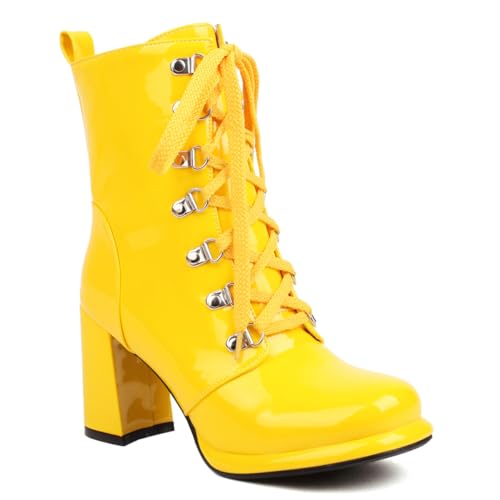 Carkuolary Womens Mode Side Zipper Gelb Stiefeletten Chunky Heel Knöchel Stiefel Disco Costume Winter Schuhe für Frauen Mädchen Damen Große 41 von Carkuolary