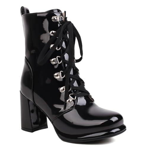 Carkuolary Womens Mode Side Zipper Schwarz Stiefeletten Chunky Heel Knöchel Stiefel Disco Costume Winter Schuhe für Frauen Mädchen Damen Große 33 von Carkuolary