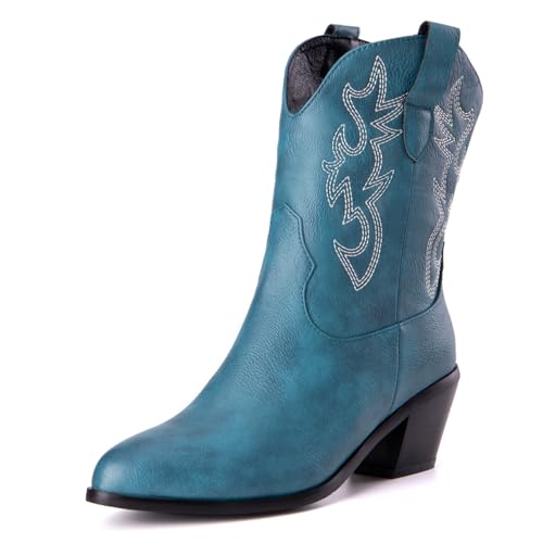 Damen Western Cowboystiefel with Embroidered Mode Retro Klassischer Basic Mid Calf Wide Calf Cowgirl Stiefel für Frauen Mädchen Damen Orchid Große 33 von Carkuolary