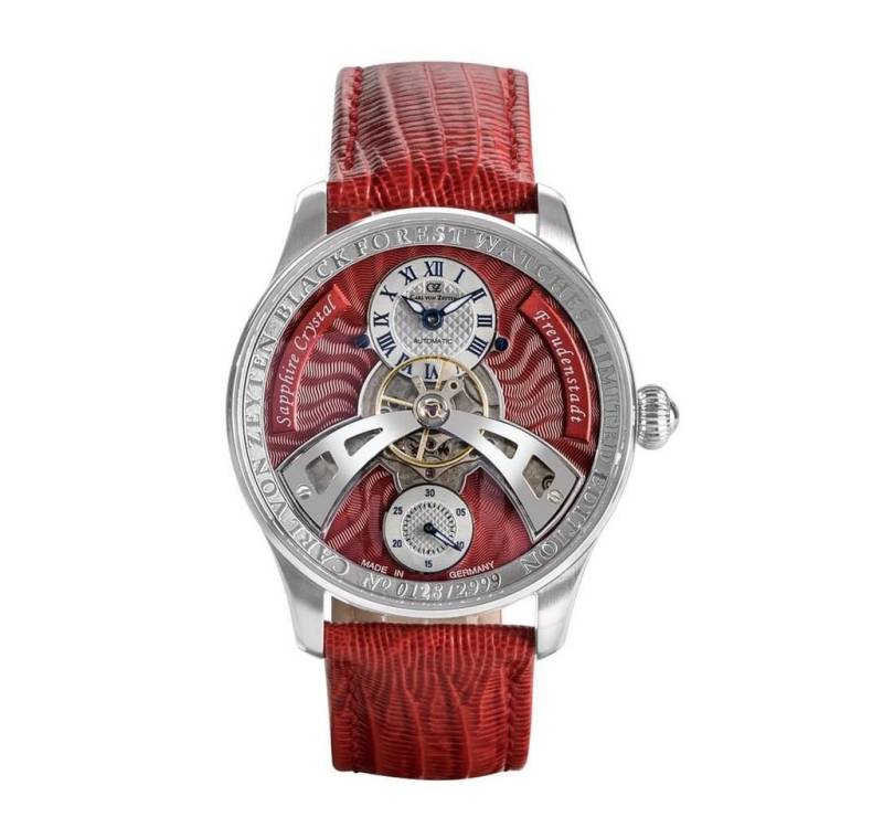 Carl von Zeyten Automatikuhr Black Forest Edition - Freudenstadt - mit saphirrotem Ziffernblatt, Herrenuhr mit elegantem Lederarmband - Made in Germany von Carl von Zeyten