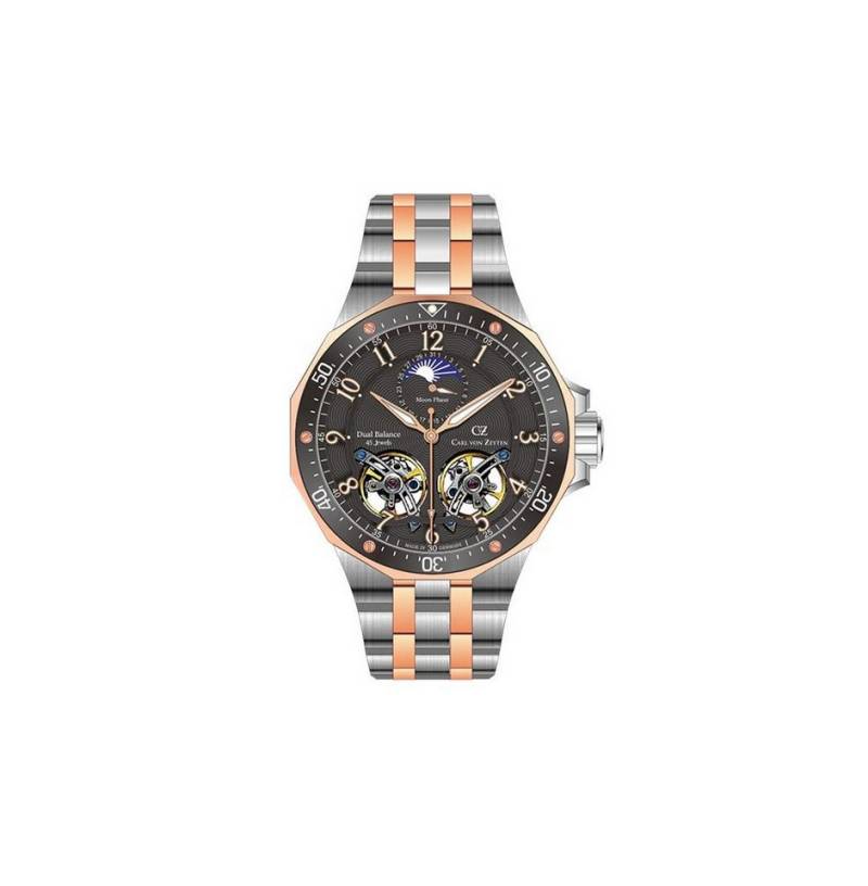 Carl von Zeyten Automatikuhr Herren Automatikuhr "Kirchzarten" - mit schwarzem Ziffernblatt, mit Dual Balance, Datum, Mondphase, Leuchtzeiger - Made in Germany von Carl von Zeyten