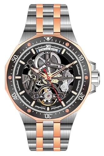 Carl von Zeyten Automatikuhr Urberg 0094 BKRM - Herren-Armbanduhr mit skelettiertem Zifferblatt, Edelstahlgehäuse Bicolor, Saphirglas, Automatikwerk Cal. 414-46 mm Ø - Made in Germany von Carl von Zeyten