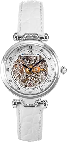 Carl von Zeyten Damen Analog Automatik Uhr mit Leder Armband CVZ0070WHS von Carl von Zeyten