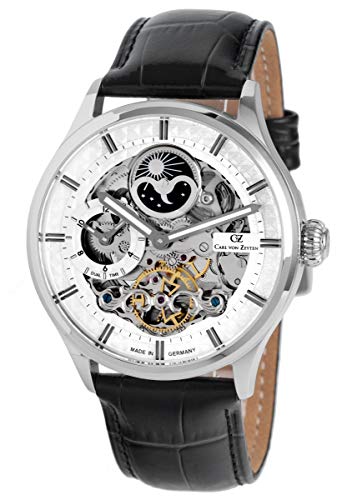 Carl von Zeyten Herren Skeleton Automatik Uhr mit Leder Armband CVZ0008WH von Carl von Zeyten