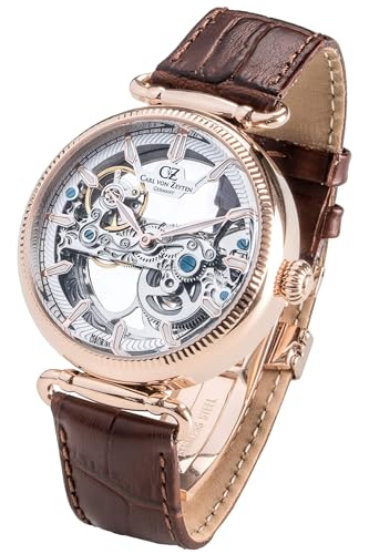 Carl von Zeyten Herrenuhr Original NEU Elzach Herrenuhr Braun Weiß Skelettuhrwerk Saphirglas Automatik 42mm- CVZ0031RWHS von Carl von Zeyten