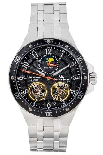 Carl von Zeyten Kirchzarten Herrenuhr Silber Schwarz Mondphase Saphirglas Automatik 46mm von Carl von Zeyten