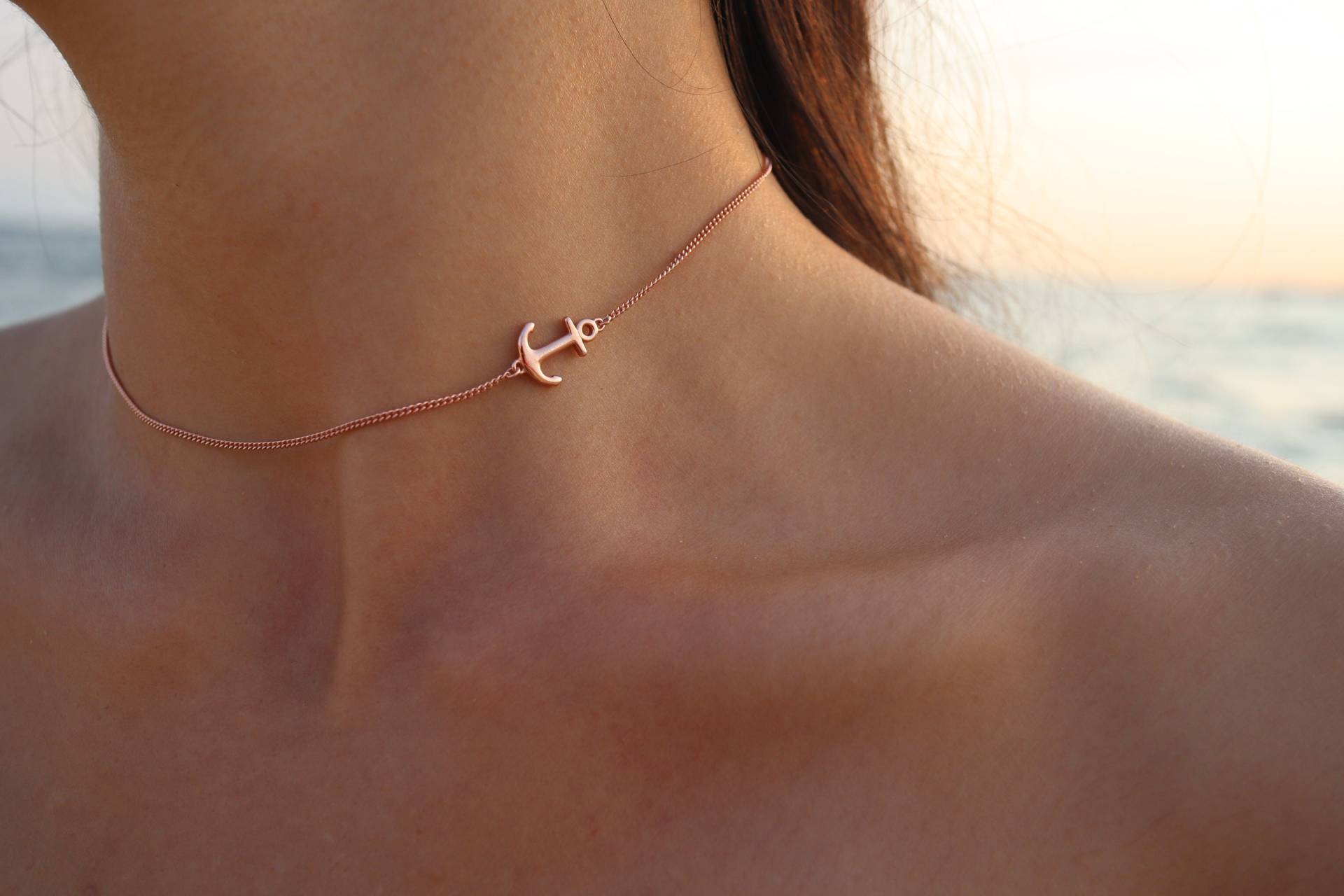 Rose Gold Sterling Silber Anker Halskette - Hohe Qualität Größenverstellbar Rose Gold Sterling Silber Anker Halskette - Hohe Qualität Größenverstellbar von CarlAugust