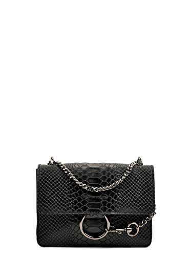 Carla Ferreri Damen Designer Kette Schwarz 100% Leder Schultertasche mit Schlangenhaut-Effekt Muster von Carla Ferreri