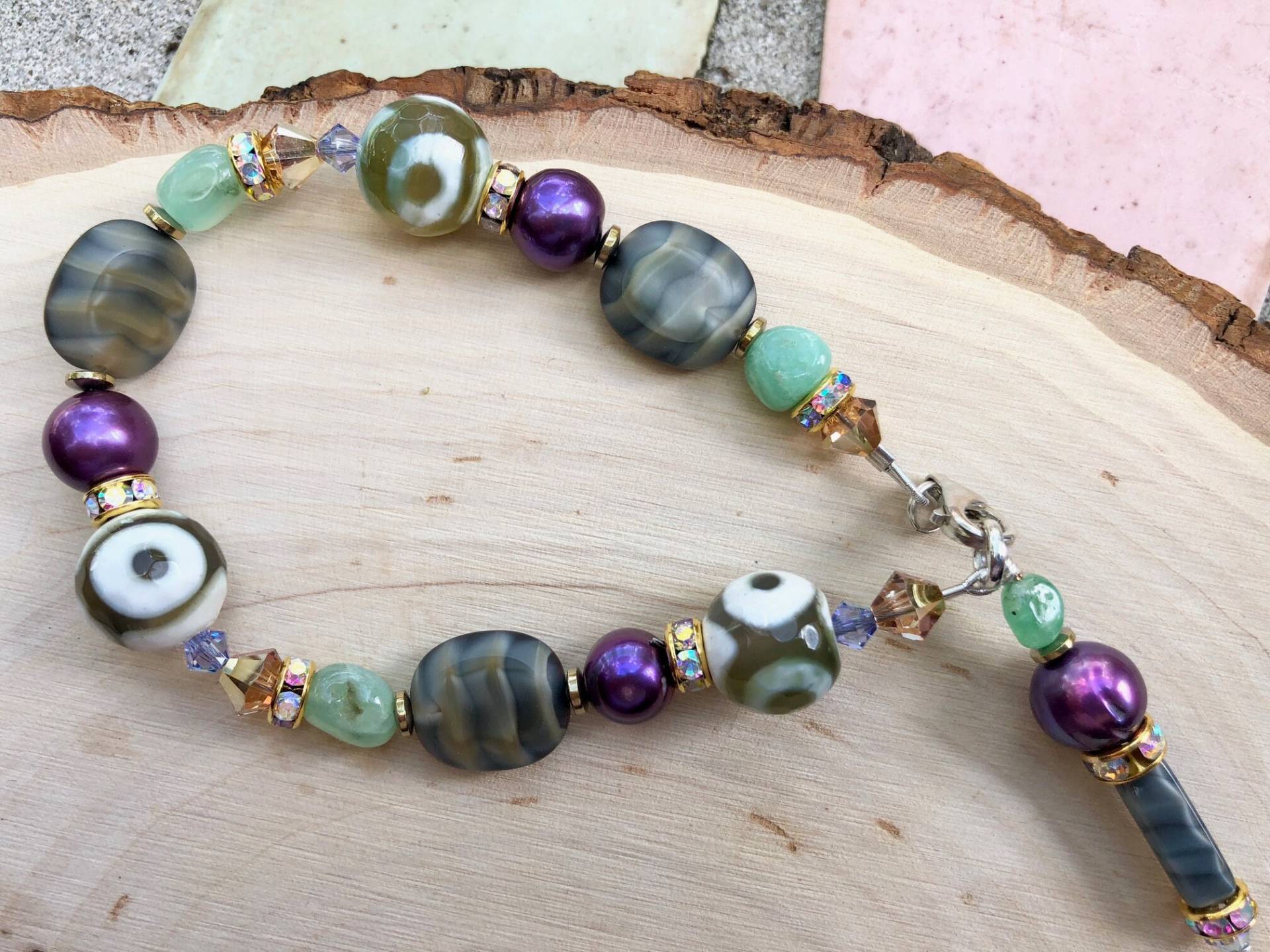 Grüne Chrysopras, Lila Perle & Achatarmband, Herbst/Weihnachts-Geschenk Für Frauen Grüne Chrysopras, Lila Perle & Achatarmband, Herbst/Weihnachts-Geschenk Für Frauen von CarlaFerraraJewelry