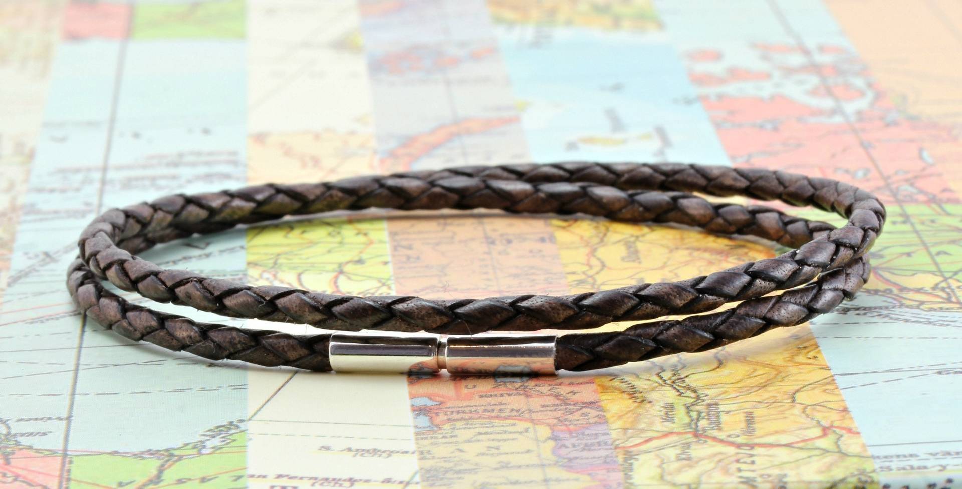 Herren/Damen Echt 3 Mm Geflochtenes Leder Armband Sterling Silber Twist Verschluss-Echt Doppelt Gewickelte Antike Dunkelbraune Lederschnur Herren/Damen Echt 3 Mm Geflochtenes Leder Armband Sterling Silber Twist Verschluss-Echt Doppelt Gewickelte Antike Dunkelbraune Lederschnur von CarlaMarieJewellery