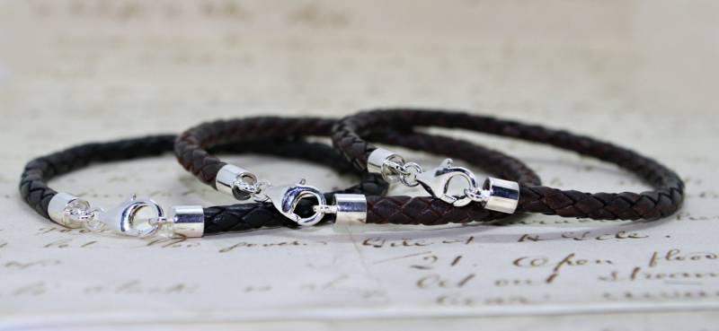 Herren Leder Armband Mit Sterling Silber Verschluss - Echte Chunky 5 Mm Lederschnur-925 Silber-Schwarz, Braun Oder Antik Braun von CarlaMarieJewellery