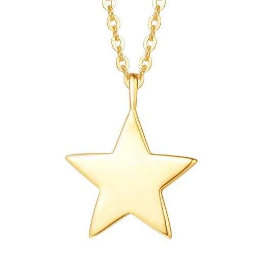 Carleen Solide 14 Karat 585 Gelb Gold Kette mit Stern Anhänger Klein Basic Minimalist Halskette Geschenk Schmuck für Damen Mädchen, Verstellbar Kettenlänge: 40 + 5 cm von Carleen