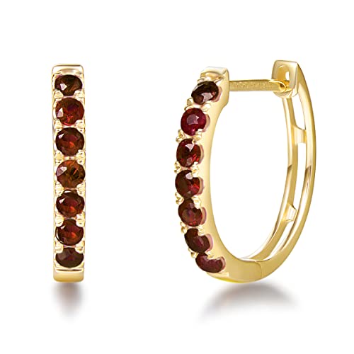 Carleen Solide 14 Karat 585 Gelb Gold Klein Creolen Huggies Ohrringe mit Natürlicher Granat Kreis Geschenk Schmuck für Damen Mädchen, Durchmesser: 15 mm von Carleen
