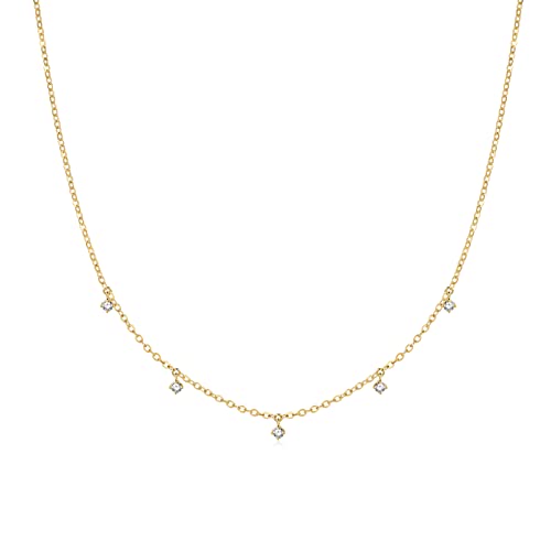 Carleen Solide 14 Karat 585 Gelb Gold Runden Petite Anhänger Kette mit 5 Moissanit 0,5 Karat Minimalist Halskette Schmuck für Damen Mädchen mit Geschenk Box - Verstellbare Kettenlänge: 40 + 5 cm von Carleen