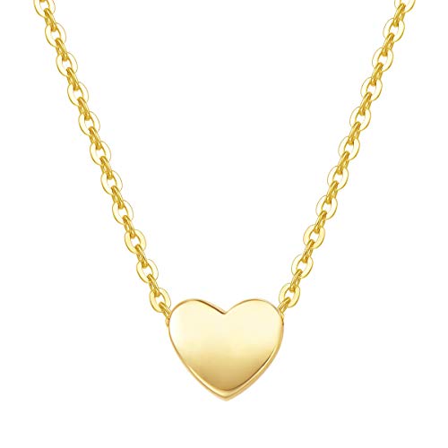 Carleen Solide 14 Karat 585 Gelbgold Herz Anhänger Kette klein Basic Minimalist Halskette Valentinstag Geschenkschmuck für Damen Mädchen - Verstellbar Kettenlänge: 40 + 5 cm von Carleen