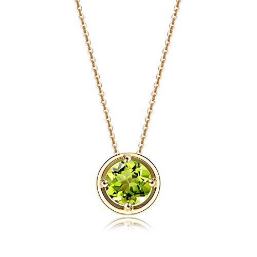 Carleen Solide 14 Karat 585 Gold Damen Kette mit Rund Geburtsstein August Peridot Anhänger für Damen Mädchen - Anhänger Durchmesser: 8.5 mm von Carleen