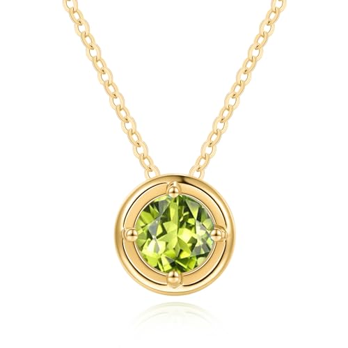 Carleen Solide 14 Karat 585 Gold Damen Kette mit Rund Geburtsstein August Peridot Anhänger Halskette, Valentinstag Geschenkschmuck für Damen Mädchen - Anhänger Durchmesser: 8.5 mm von Carleen