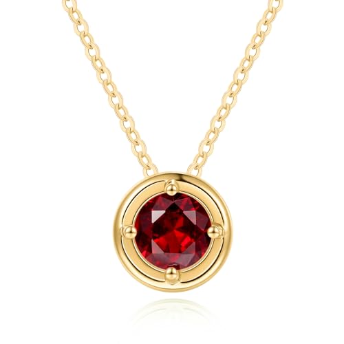 Carleen Solide 14 Karat 585 Gold Damen Kette mit Rund Geburtsstein Juli Rubin Anhänger Halskette, Valentinstag Geschenkschmuck für Damen Mädchen - Anhänger Durchmesser: 8.5 mm von Carleen