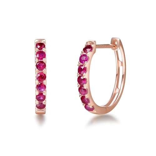 Carleen Solide 14 Karat 585 Rose Gold Creolen Huggies Ohrringe mit Echt Natürlich Rot Rubin Geschenk Schmuck für Damen Mädchen, Durchmesser: 15 mm von Carleen