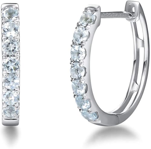 Carleen Solide 14 Karat 585 Weiß Gold Creolen Huggies Ohrringe mit Echt Natürlich Aquamarin Schmuck für Damen Mädchen, Durchmesser: 15 mm von Carleen