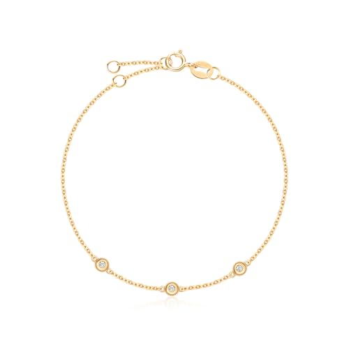 Carleen Solide 18 Karat 750 Gelb Gold Armband mit Echt Diamant 0.045 ct Charm, Minimalistisch Geschenk Schmuck für Damen Mädchen - Verstellbar Armkette: 17 + 3 cm von Carleen