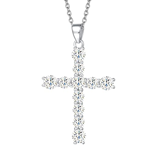 Damen Halskette mit Kreuz Christian Anhänger aus 925 Sterling Silber mit Zirconia - Verstellbar Kettenlänge: 40 + 5 cm von Carleen