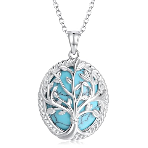 Carleen Türkis Baum des Lebens Kette aus 925 Sterling Silber Lebensbaum Türkis Anhänger Halskette Einfach Minimalistisch Geschenk Schmuck für Damen Mädchen - Verstellbar Armkette: 40 + 5 cm von Carleen