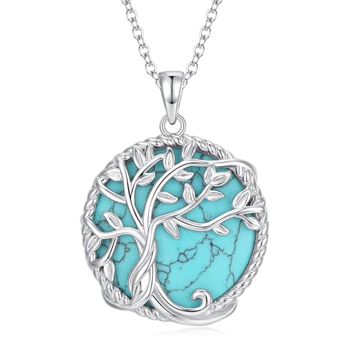 Carleen Türkis Baum des Lebens Kette aus 925 Sterling Silber Lebensbaum Türkis Anhänger Halskette Einfach Minimalistisch Geschenk Schmuck für Damen Mädchen - Verstellbar Armkette: 40 + 5 cm von Carleen