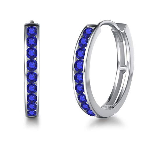 Creolen Ohrringe 925 Sterling Silber mit Zirkonia Sleeper Hoop Earrings Huggie Kreolen Ohrschmuck für Damen, Durchmesser 18 mm - Blau von Carleen