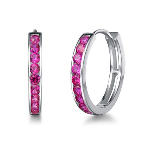 Creolen Ohrringe 925 Sterling Silber mit Zirkonia Sleeper Hoop Earrings Huggie Kreolen Ohrschmuck für Damen, Durchmesser 18 mm - Rot von Carleen