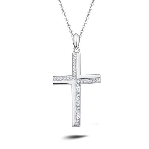 Damen Halskette mit Kreuz Christian Anhänger aus 925 Sterling Silber mit Zirconia - Verstellbar Kettenlänge: 40 + 5 cm von Carleen